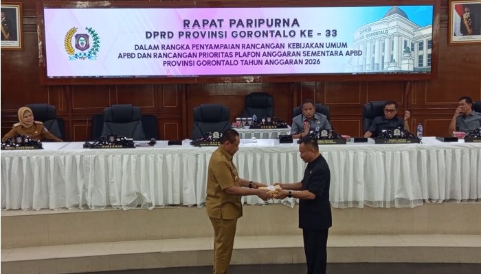 Paripurna Ke 33, DPRD menerima Rancangan KUA-PPAS APBD Provinsi Gorontalo Tahun 2026
