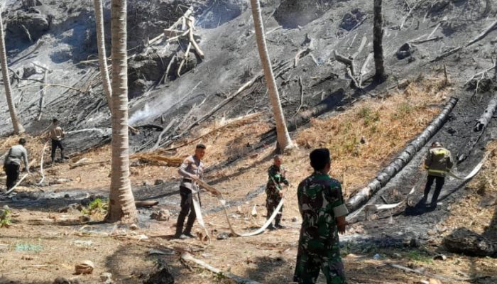 Kebakaran Lahan 2 Hektare di Tibawa, TNI-Polri dan Warga Bahu Membahu Padamkan Api