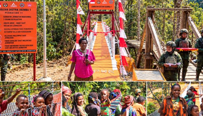 Kemanunggalan TNI-Rakyat, Yonif 713/ST Bangun Jembatan di Pedalaman Papua