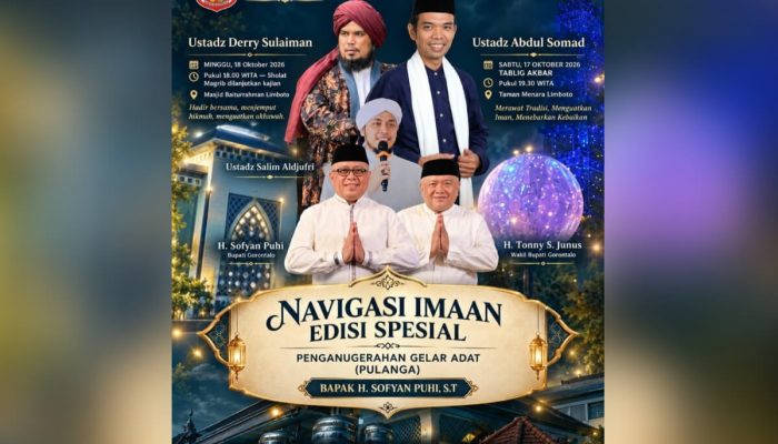 Pemkab Gorontalo Satukan Adat dan Syiar: Gelar Pulanga untuk Bupati Sofyan Puhi Dirangkaikan Tabligh Akbar